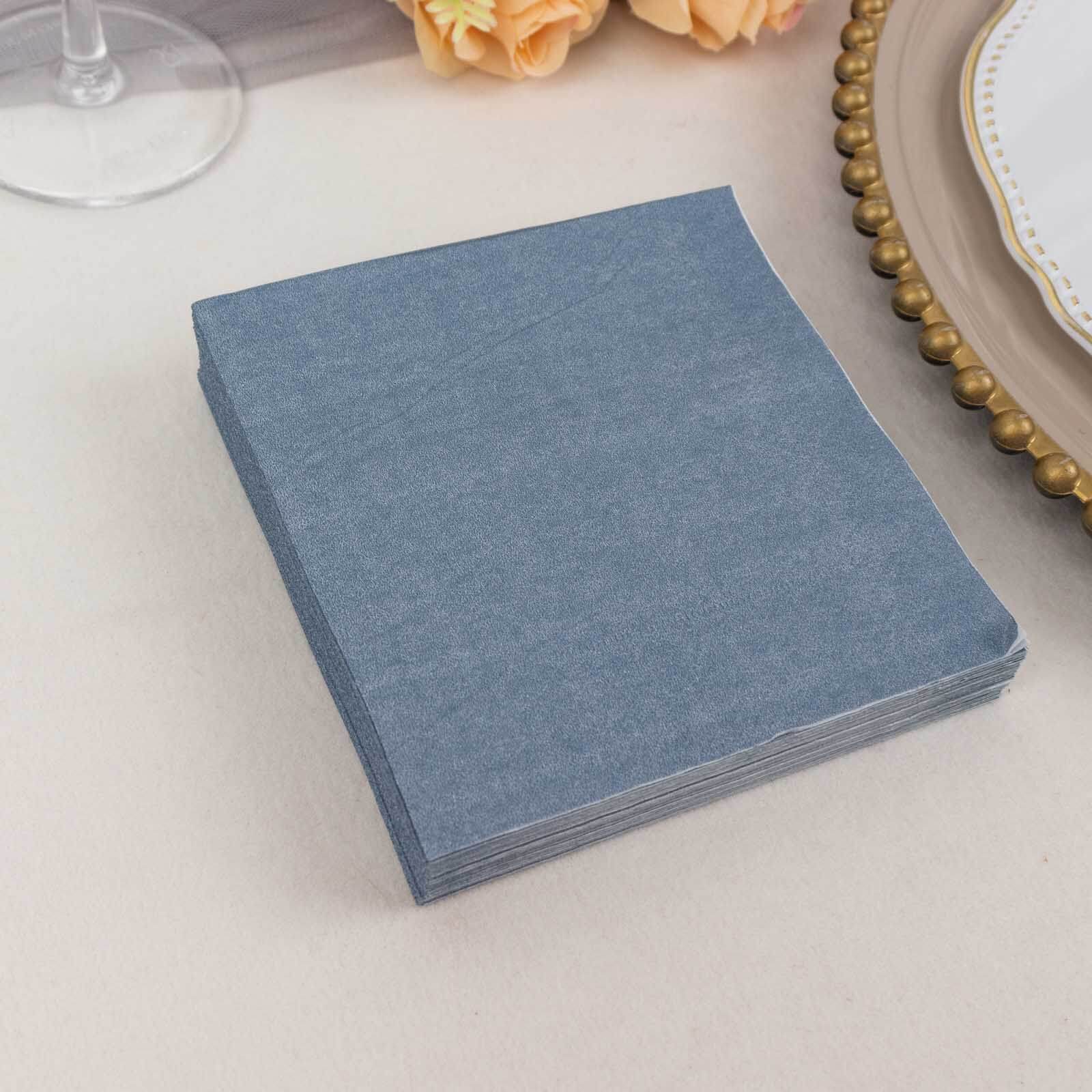 50 - Pack Paper Beverage Napkins Dusty Blue - 2 Ply Disposable Soft 18GSM Cocktail Napkins 5"x5" - Bell Racket Store