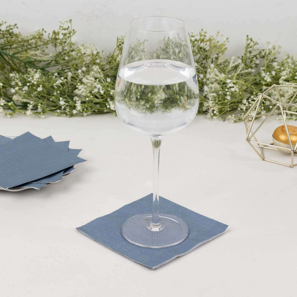 50 - Pack Paper Beverage Napkins Dusty Blue - 2 Ply Disposable Soft 18GSM Cocktail Napkins 5"x5" - Bell Racket Store