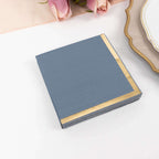 50 - Pack Paper Beverage Napkins Dusty Blue with Gold Foil Edge - 2 Ply Disposable Soft 18GSM Cocktail Napkins 5"x5" - Bell Racket Store