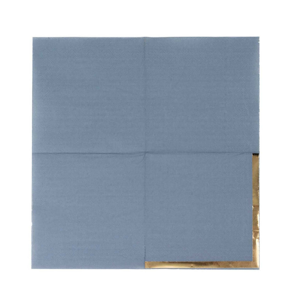 50 - Pack Paper Beverage Napkins Dusty Blue with Gold Foil Edge - 2 Ply Disposable Soft 18GSM Cocktail Napkins 5"x5" - Bell Racket Store