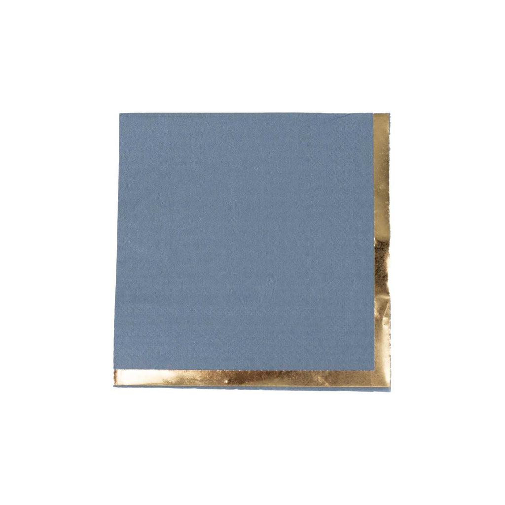50 - Pack Paper Beverage Napkins Dusty Blue with Gold Foil Edge - 2 Ply Disposable Soft 18GSM Cocktail Napkins 5"x5" - Bell Racket Store