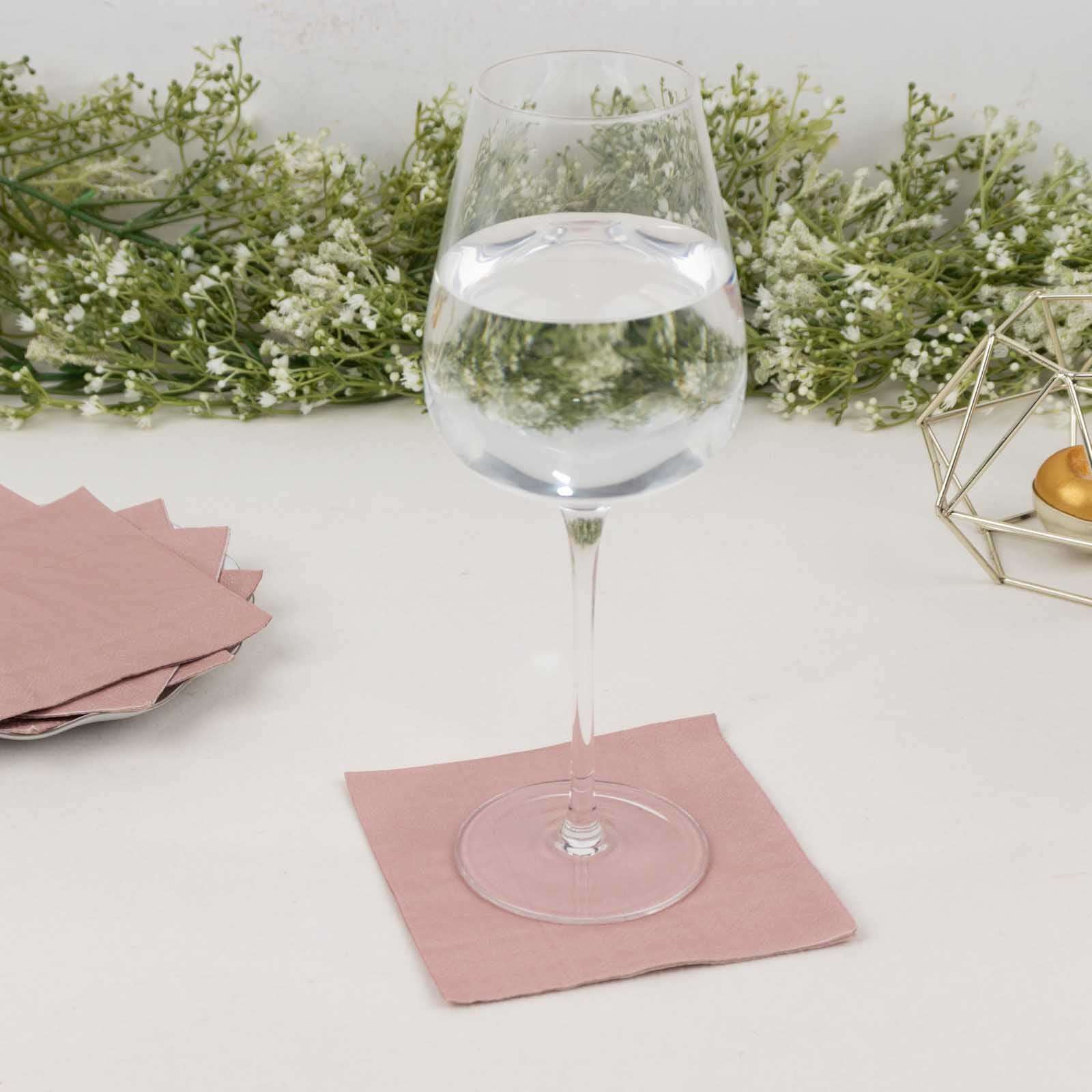 50 - Pack Paper Beverage Napkins Dusty Rose - 2 Ply Disposable Soft 18GSM Cocktail Napkins 5"x5" - Bell Racket Store