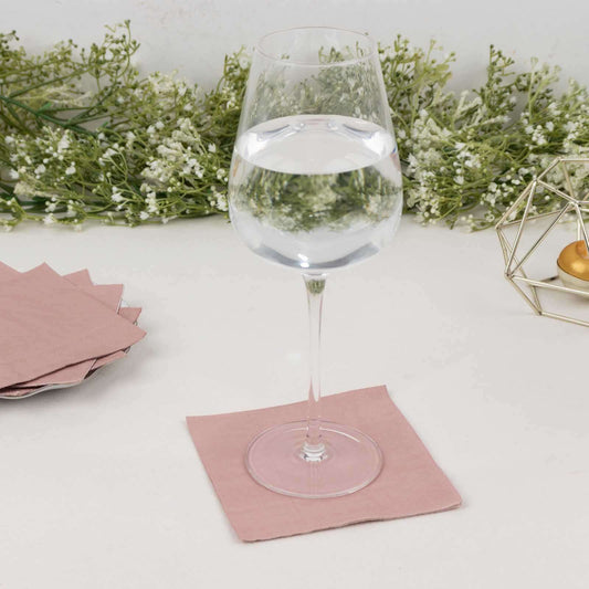 50 - Pack Paper Beverage Napkins Dusty Rose - 2 Ply Disposable Soft 18GSM Cocktail Napkins 5"x5" - Bell Racket Store