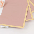 50 - Pack Paper Beverage Napkins Dusty Rose with Gold Foil Edge - 2 Ply Disposable Soft 18GSM Cocktail Napkins 5"x5" - Bell Racket Store