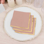 50 - Pack Paper Beverage Napkins Dusty Rose with Gold Foil Edge - 2 Ply Disposable Soft 18GSM Cocktail Napkins 5"x5" - Bell Racket Store