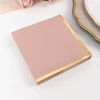 50 - Pack Paper Beverage Napkins Dusty Rose with Gold Foil Edge - 2 Ply Disposable Soft 18GSM Cocktail Napkins 5"x5" - Bell Racket Store