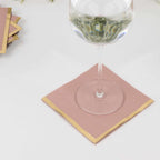 50 - Pack Paper Beverage Napkins Dusty Rose with Gold Foil Edge - 2 Ply Disposable Soft 18GSM Cocktail Napkins 5"x5" - Bell Racket Store