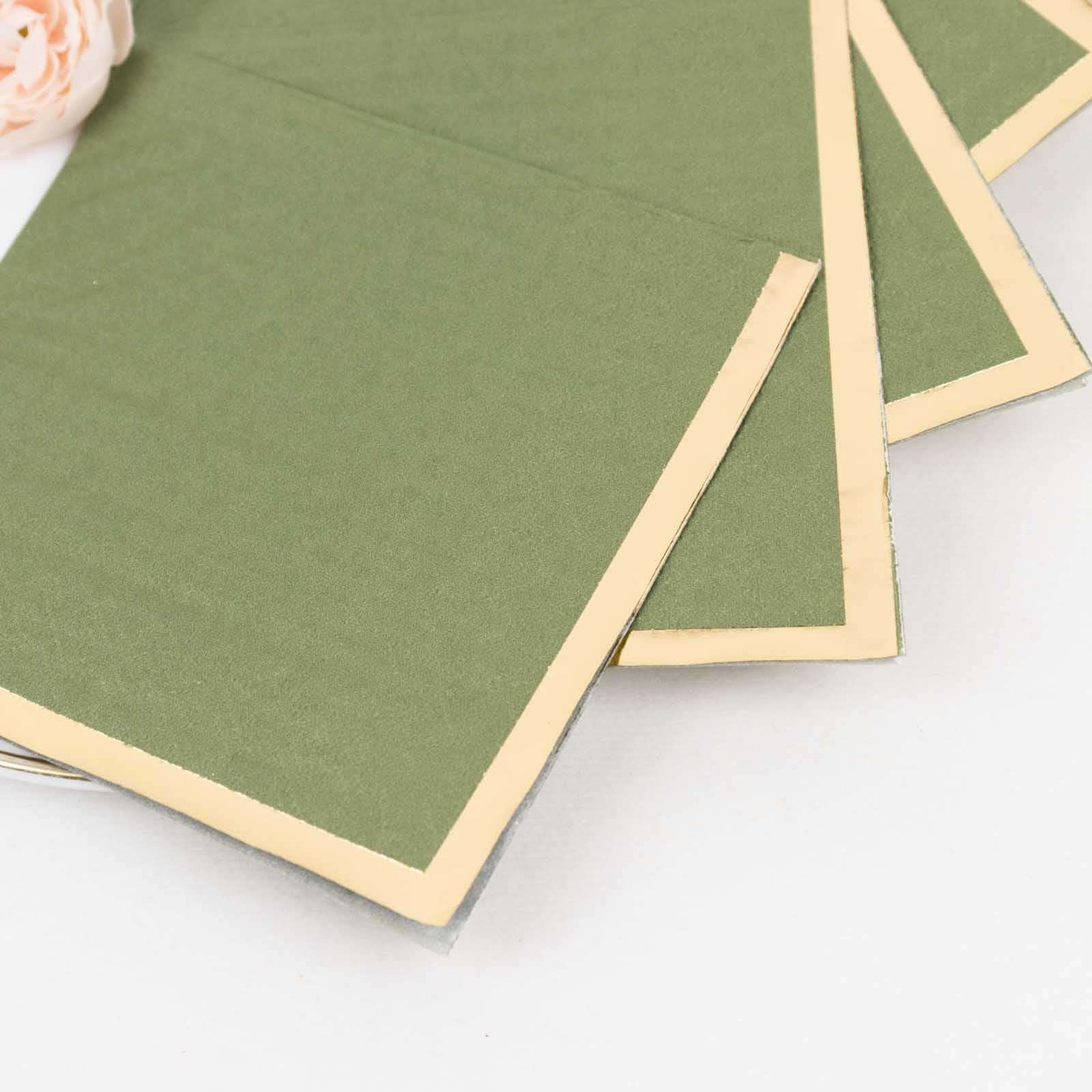 50 - Pack Paper Beverage Napkins Dusty Sage Green with Gold Foil Edge - 2 Ply Disposable Soft 18GSM Cocktail Napkins 5"x5" - Bell Racket Store