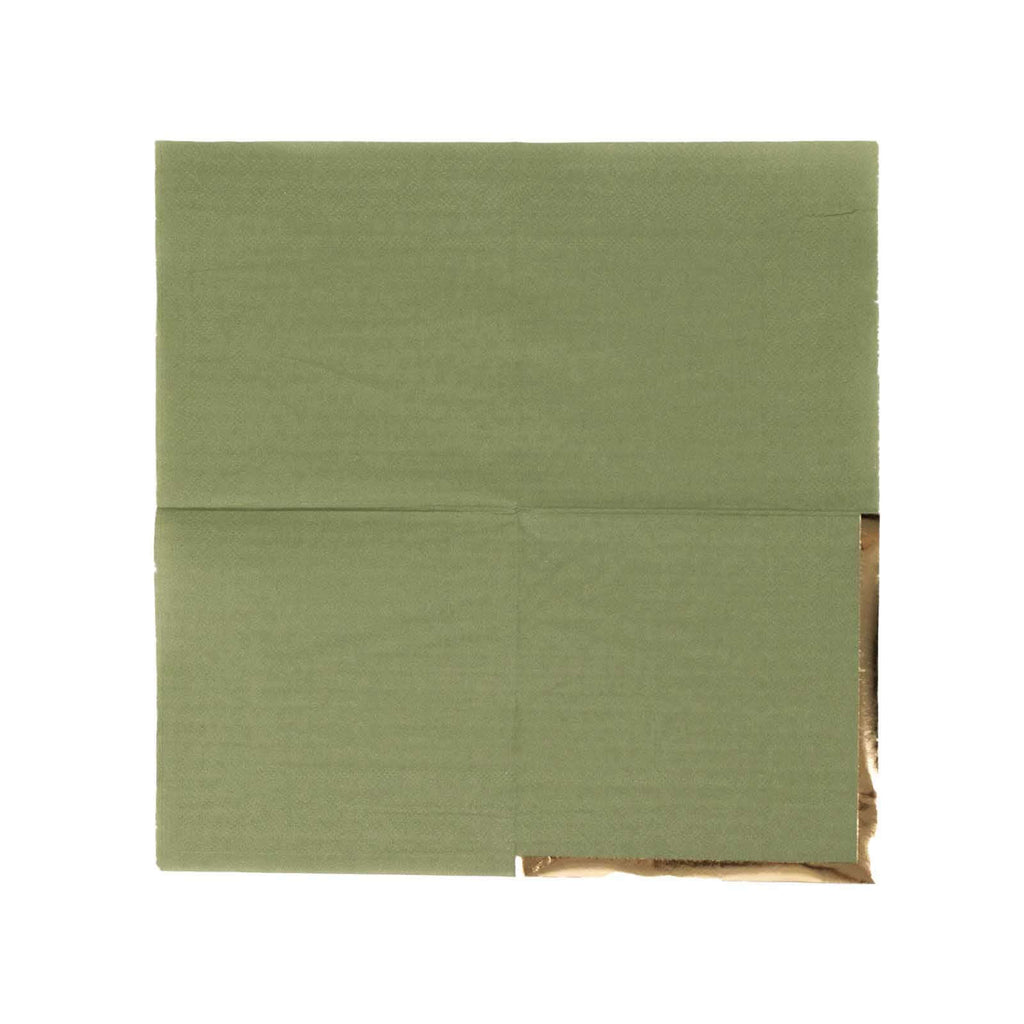 50 - Pack Paper Beverage Napkins Dusty Sage Green with Gold Foil Edge - 2 Ply Disposable Soft 18GSM Cocktail Napkins 5"x5" - Bell Racket Store