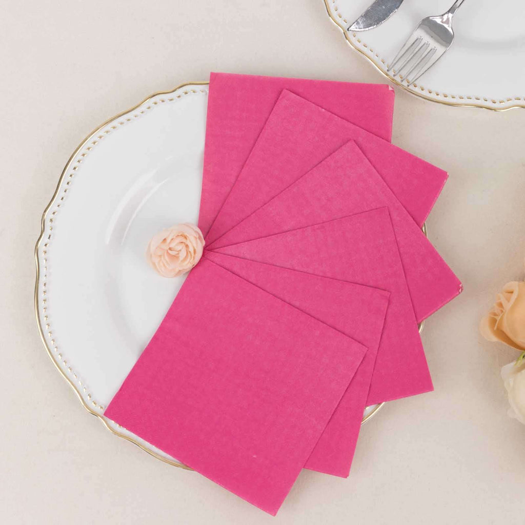 50 - Pack Paper Beverage Napkins Fuchsia - 2 Ply Disposable Soft 18GSM Cocktail Napkins 5"x5" - Bell Racket Store