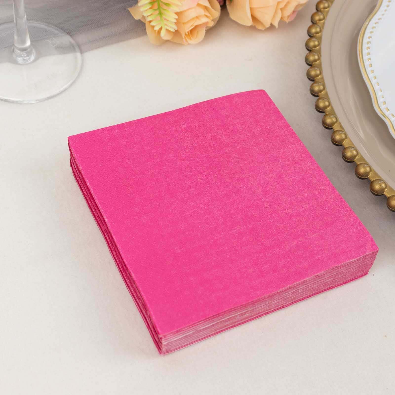 50 - Pack Paper Beverage Napkins Fuchsia - 2 Ply Disposable Soft 18GSM Cocktail Napkins 5"x5" - Bell Racket Store