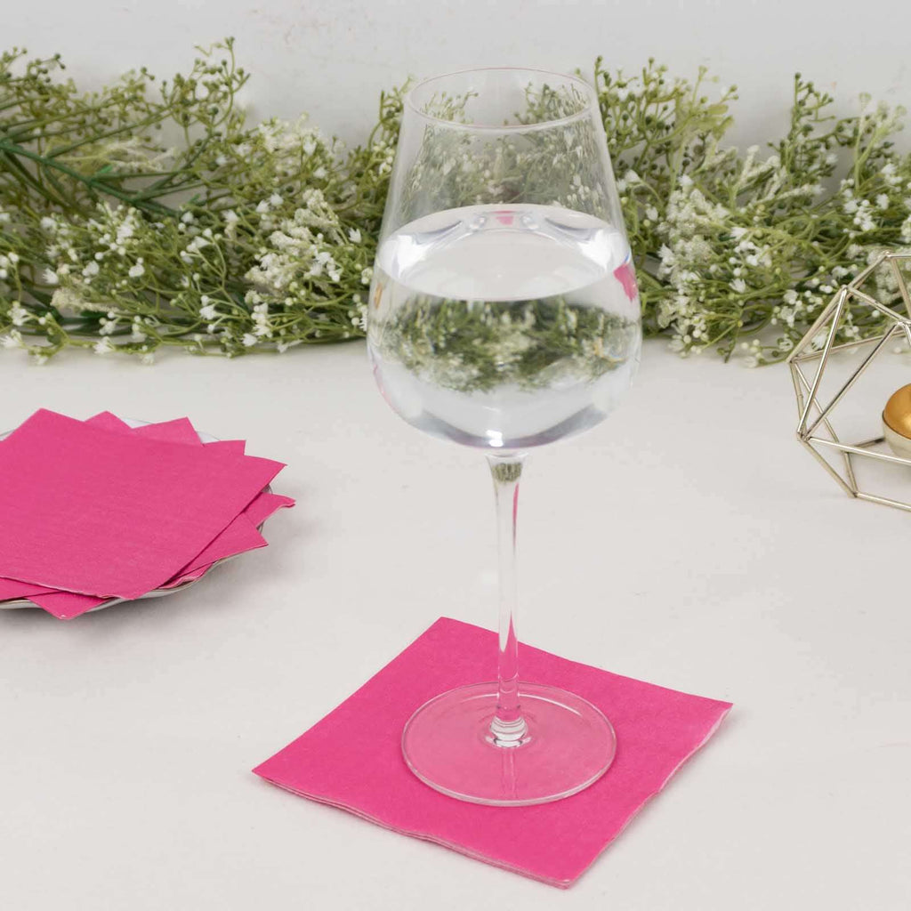 50 - Pack Paper Beverage Napkins Fuchsia - 2 Ply Disposable Soft 18GSM Cocktail Napkins 5"x5" - Bell Racket Store