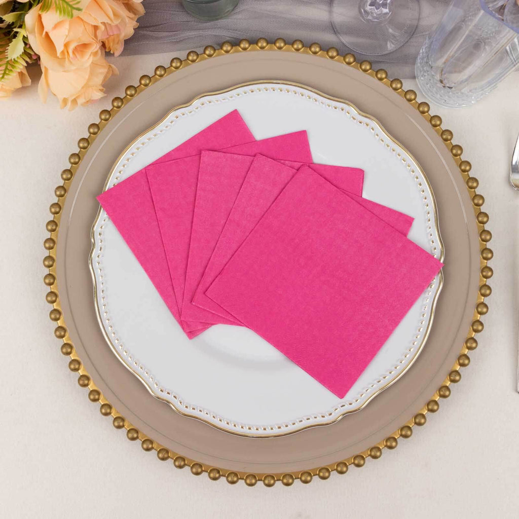 50 - Pack Paper Beverage Napkins Fuchsia - 2 Ply Disposable Soft 18GSM Cocktail Napkins 5"x5" - Bell Racket Store