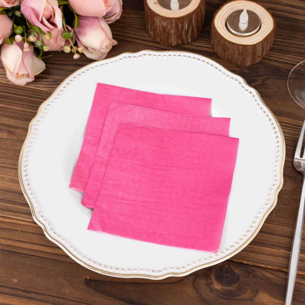 50 - Pack Paper Beverage Napkins Fuchsia - 2 Ply Disposable Soft 18GSM Cocktail Napkins 5"x5" - Bell Racket Store