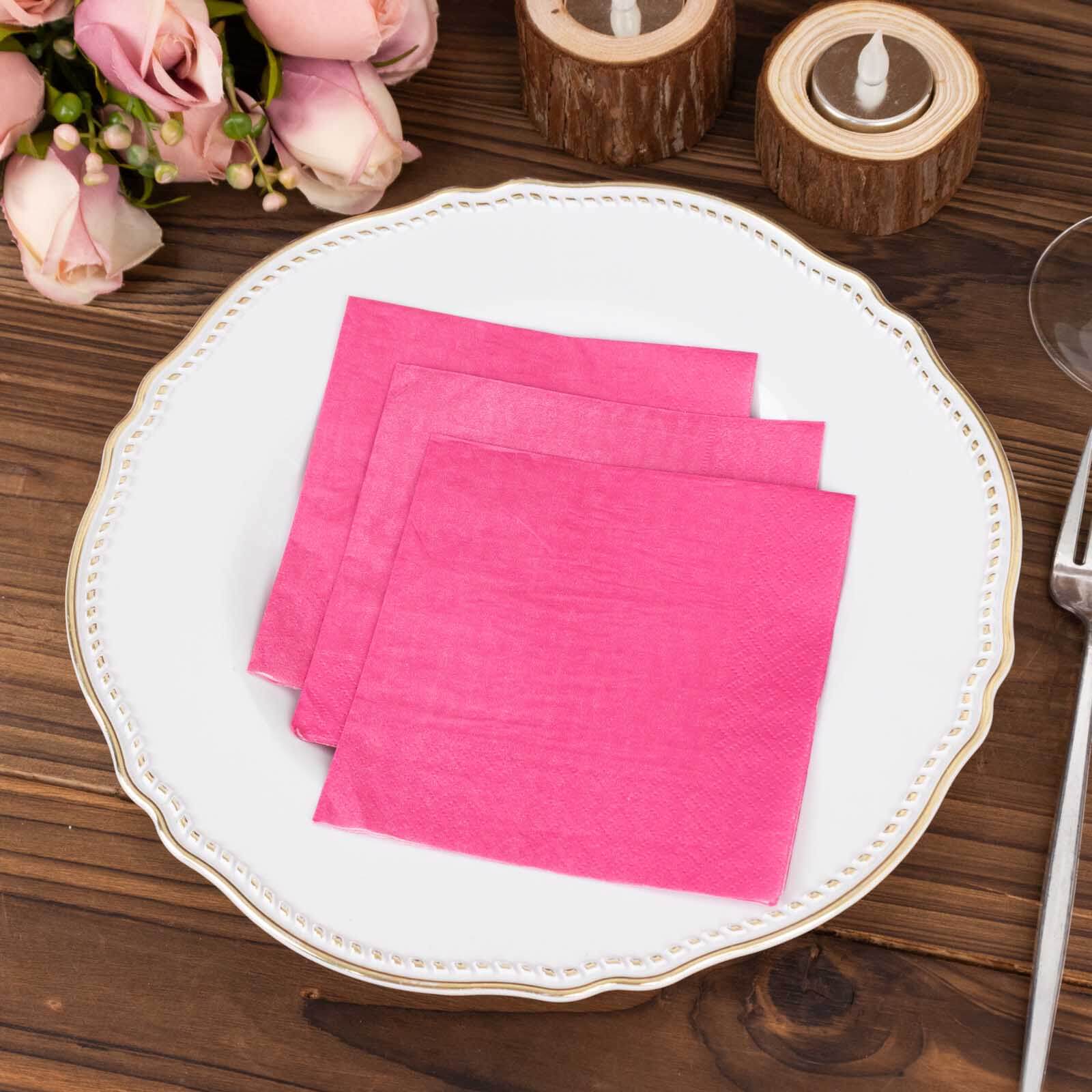 50 - Pack Paper Beverage Napkins Fuchsia - 2 Ply Disposable Soft 18GSM Cocktail Napkins 5"x5" - Bell Racket Store