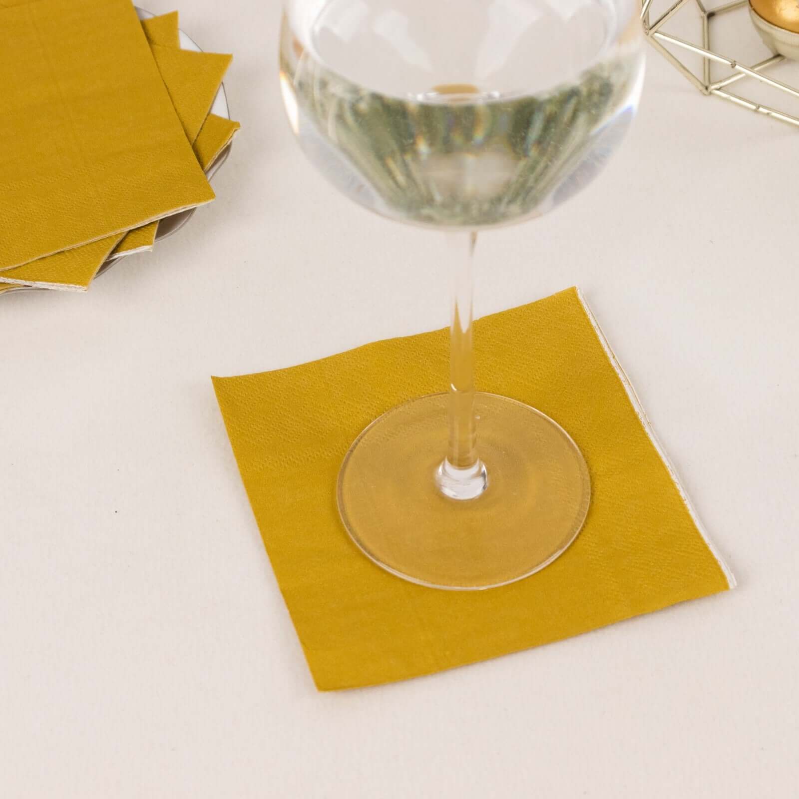 50 - Pack Paper Beverage Napkins Gold - 2 Ply Disposable Soft 18GSM Cocktail Napkins for Events 5"x5" - Bell Racket Store
