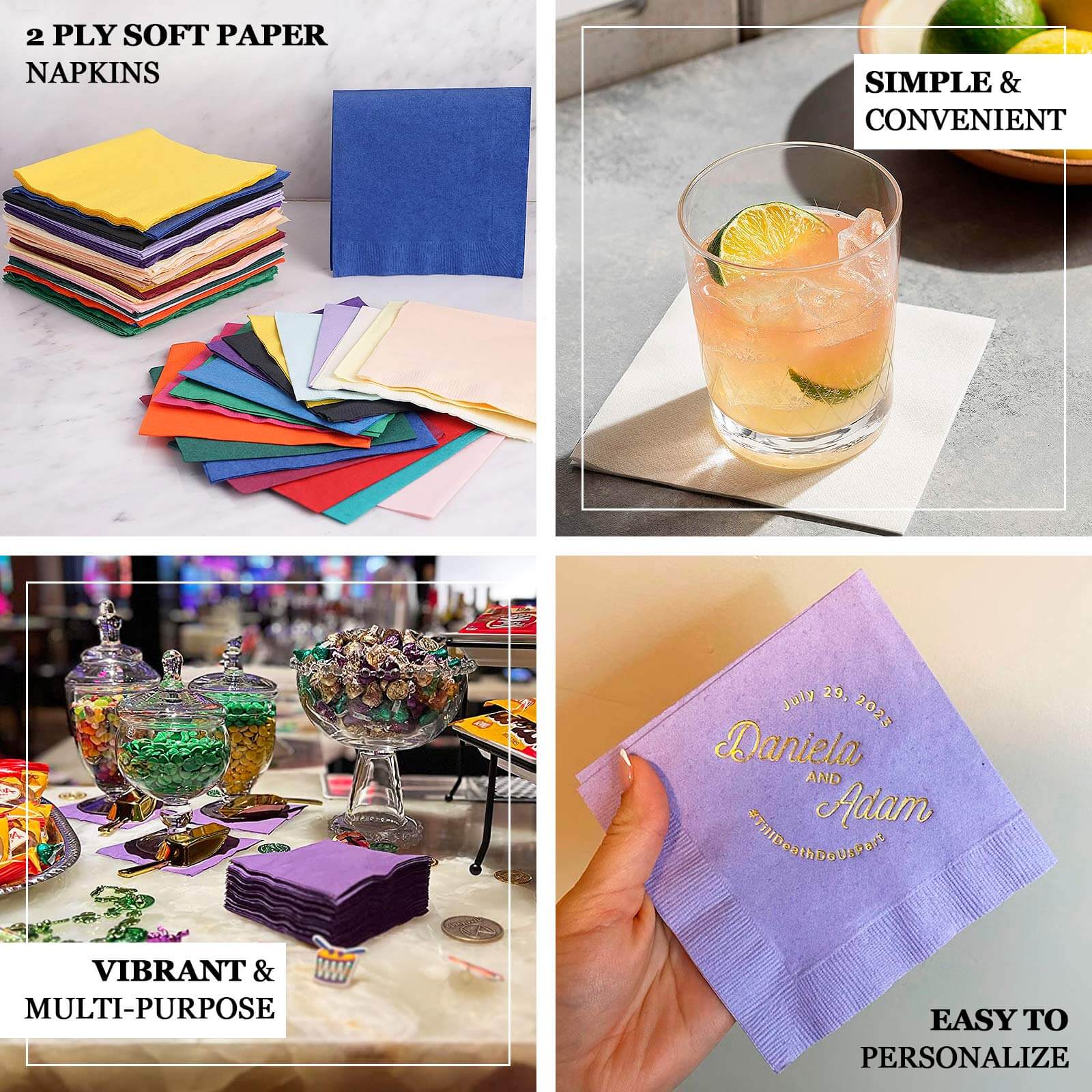 50 - Pack Paper Beverage Napkins Gold - 2 Ply Disposable Soft 18GSM Cocktail Napkins for Events 5"x5" - Bell Racket Store