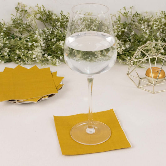 50 - Pack Paper Beverage Napkins Gold - 2 Ply Disposable Soft 18GSM Cocktail Napkins for Events 5"x5" - Bell Racket Store