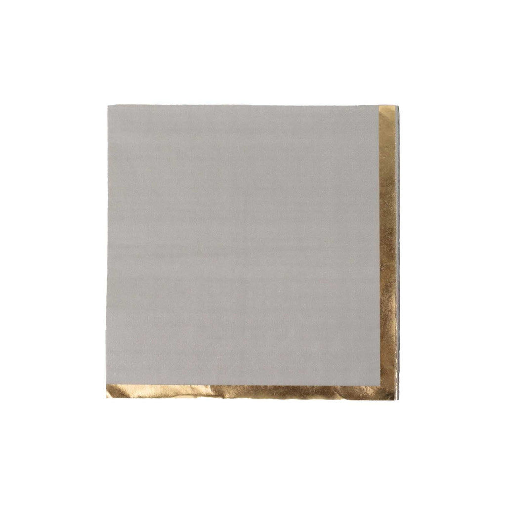 50 - Pack Paper Beverage Napkins Gray with Gold Foil Edge - 2 Ply Disposable Soft 18GSM Cocktail Napkins 5"x5" - Bell Racket Store