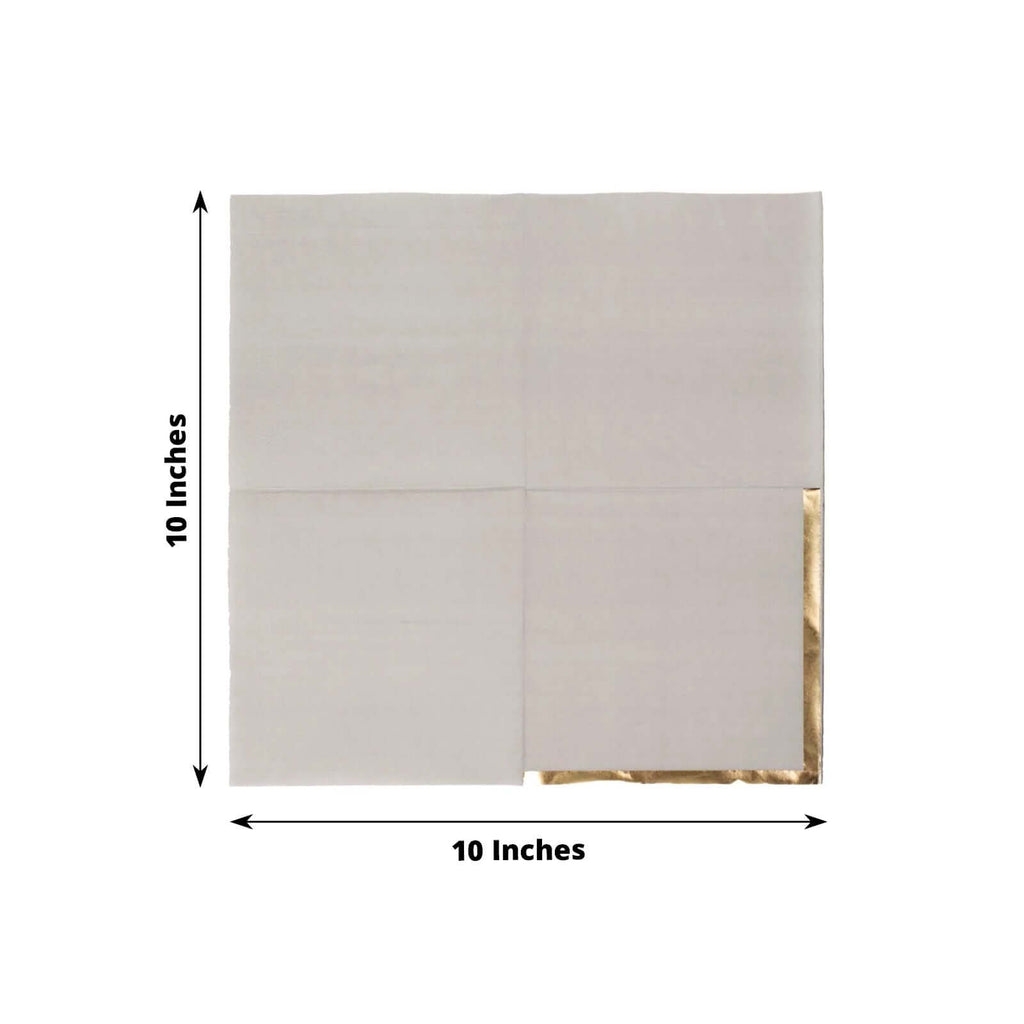 50 - Pack Paper Beverage Napkins Gray with Gold Foil Edge - 2 Ply Disposable Soft 18GSM Cocktail Napkins 5"x5" - Bell Racket Store
