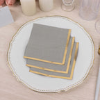50 - Pack Paper Beverage Napkins Gray with Gold Foil Edge - 2 Ply Disposable Soft 18GSM Cocktail Napkins 5"x5" - Bell Racket Store