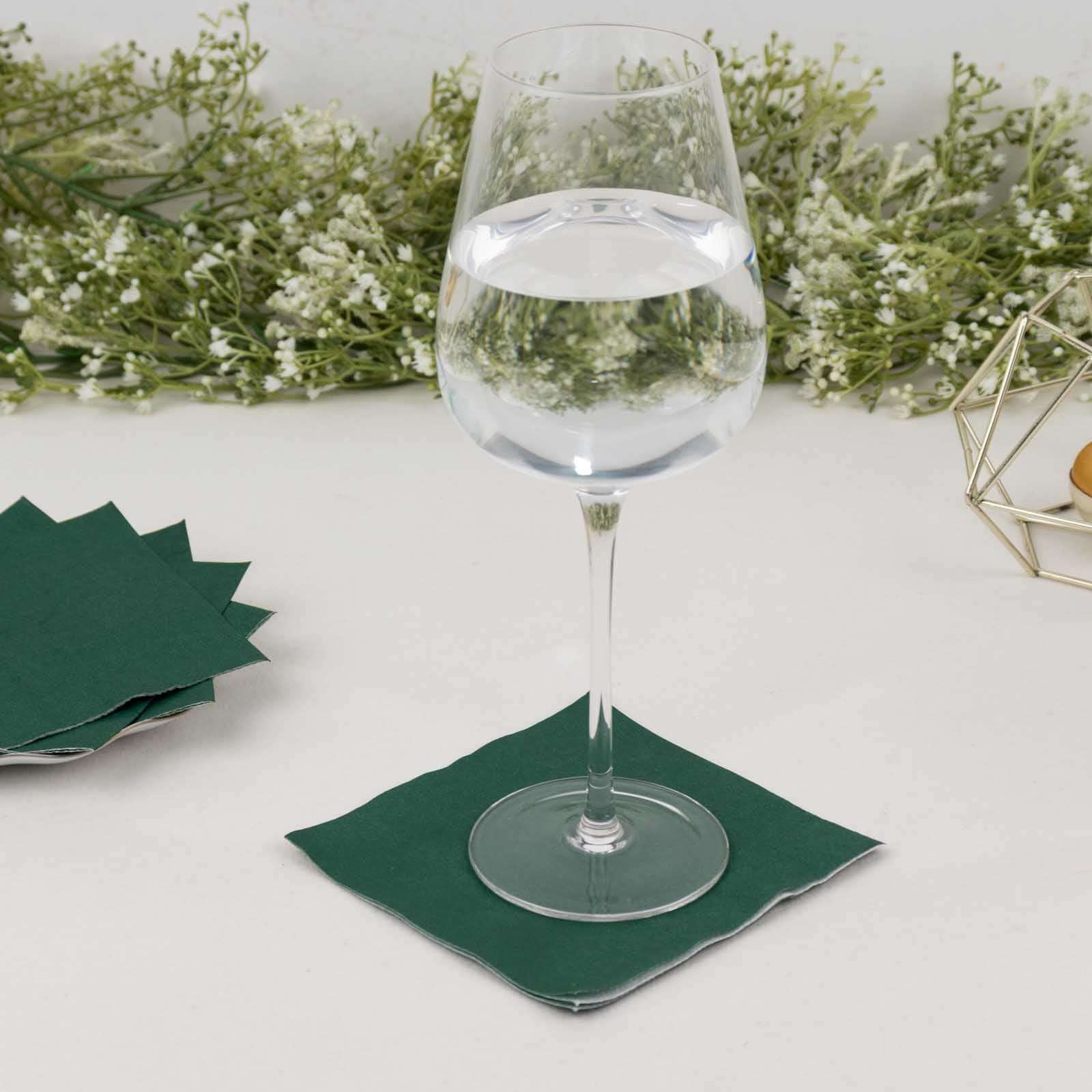 50 - Pack Paper Beverage Napkins Hunter Emerald Green - 2 Ply Disposable Soft 18GSM Cocktail Napkins 5"x5" - Bell Racket Store