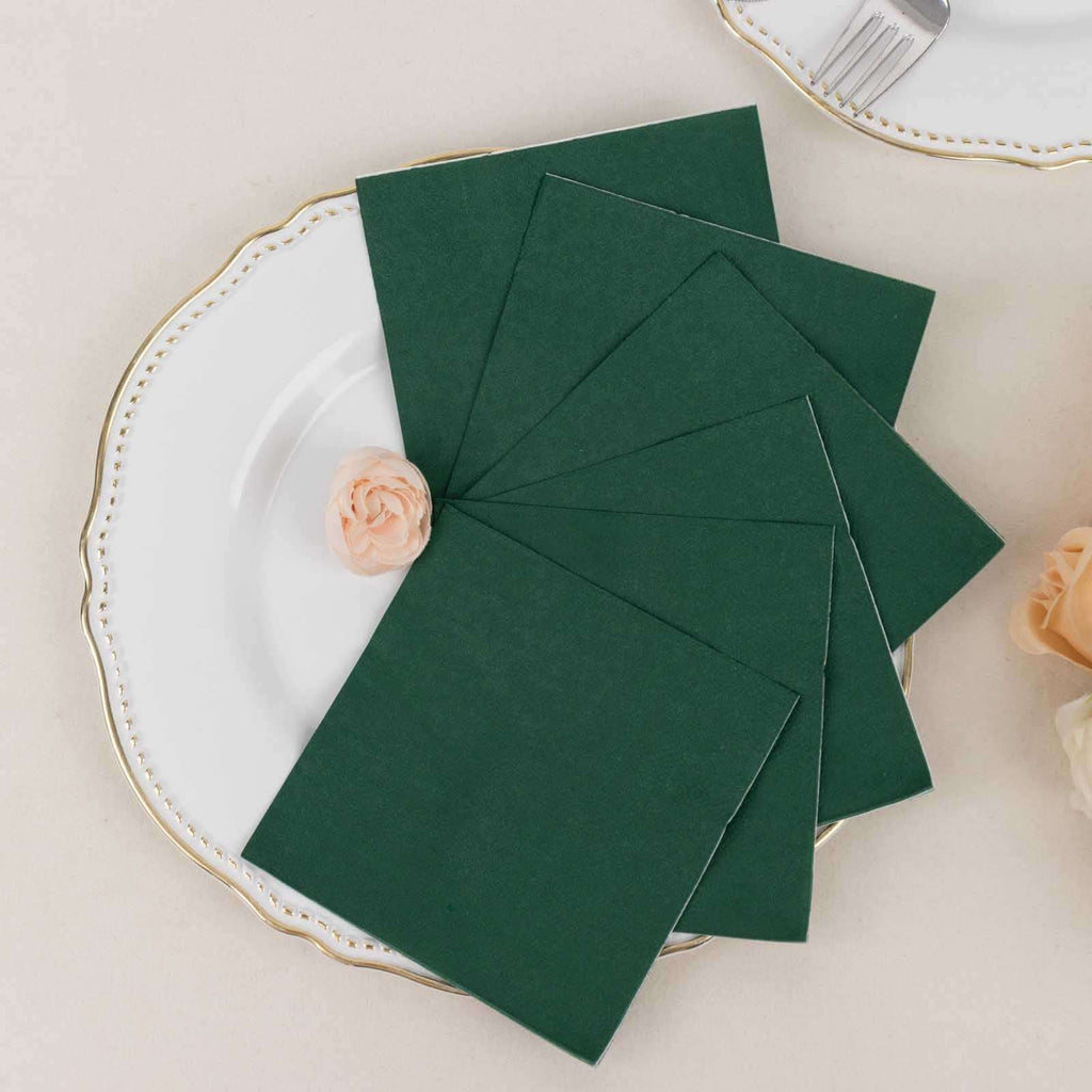 50 - Pack Paper Beverage Napkins Hunter Emerald Green - 2 Ply Disposable Soft 18GSM Cocktail Napkins 5"x5" - Bell Racket Store