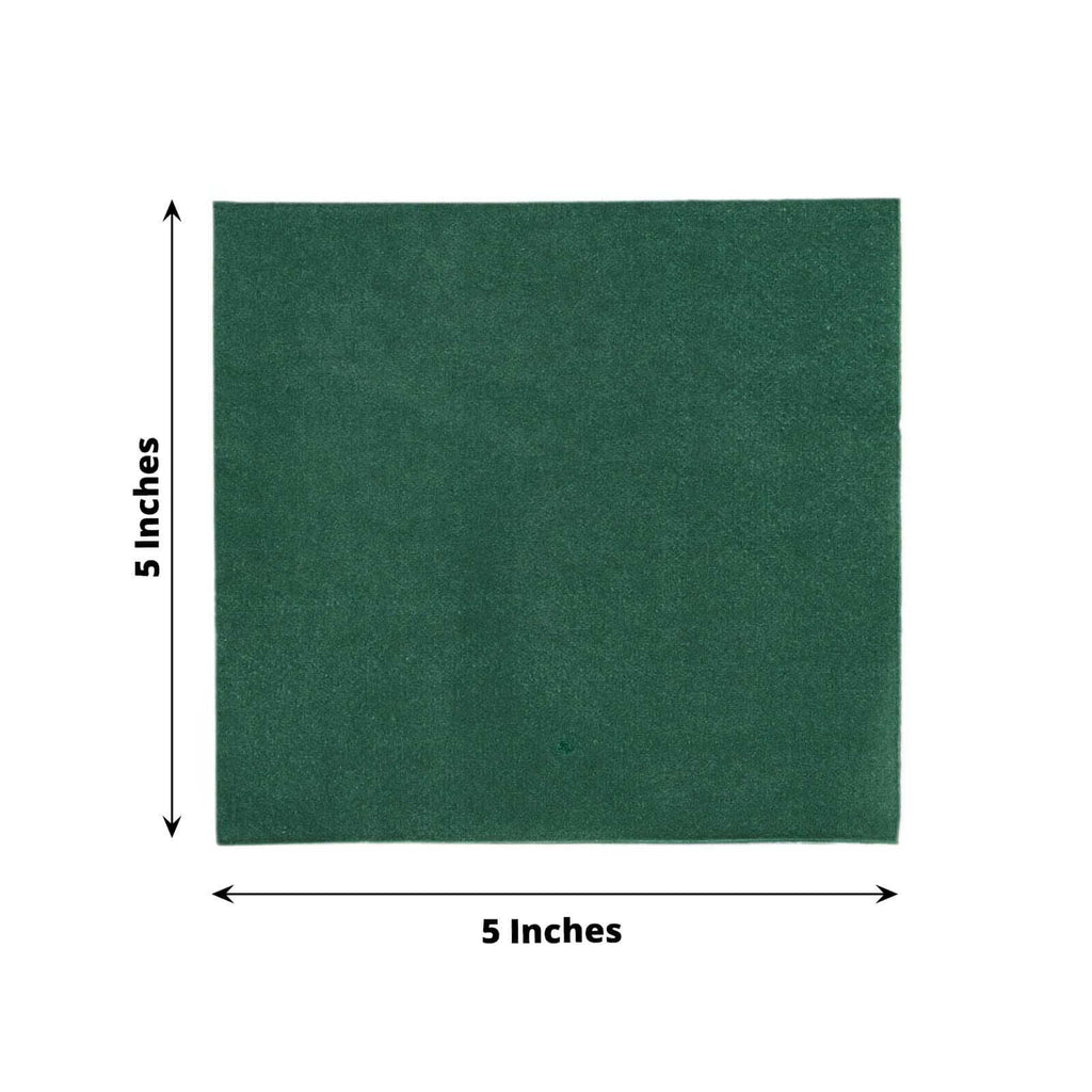 50 - Pack Paper Beverage Napkins Hunter Emerald Green - 2 Ply Disposable Soft 18GSM Cocktail Napkins 5"x5" - Bell Racket Store
