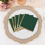 50 - Pack Paper Beverage Napkins Hunter Emerald Green with Gold Foil Edge - 2 Ply Disposable Soft 18GSM Cocktail Napkins 5"x5" - Bell Racket Store