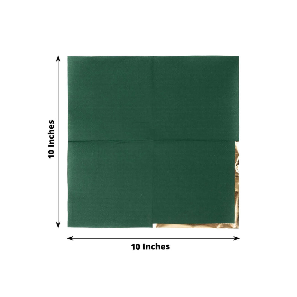 50 - Pack Paper Beverage Napkins Hunter Emerald Green with Gold Foil Edge - 2 Ply Disposable Soft 18GSM Cocktail Napkins 5"x5" - Bell Racket Store