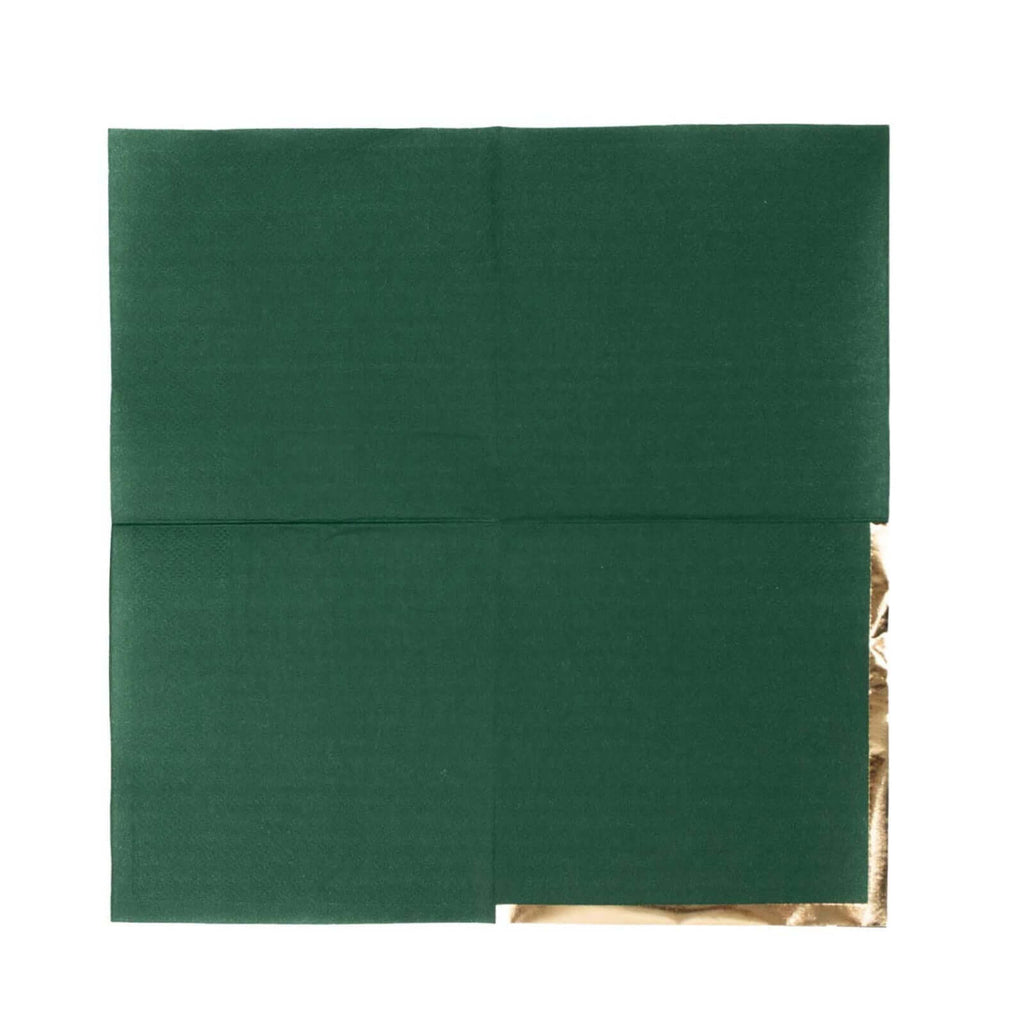 50 - Pack Paper Beverage Napkins Hunter Emerald Green with Gold Foil Edge - 2 Ply Disposable Soft 18GSM Cocktail Napkins 5"x5" - Bell Racket Store