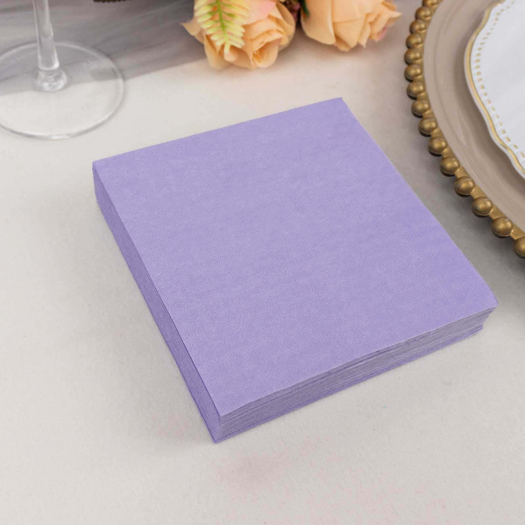 50 - Pack Paper Beverage Napkins Lavender Lilac - 2 Ply Disposable Soft 18GSM Cocktail Napkins 5"x5" - Bell Racket Store