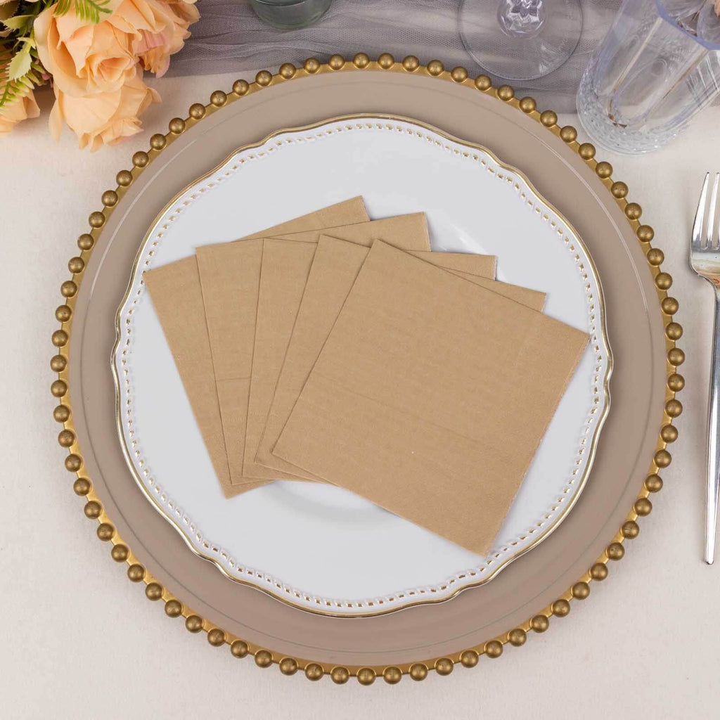 50 - Pack Paper Beverage Napkins Natural - 2 Ply Disposable Soft 18GSM Cocktail Napkins 5"x5" - Bell Racket Store