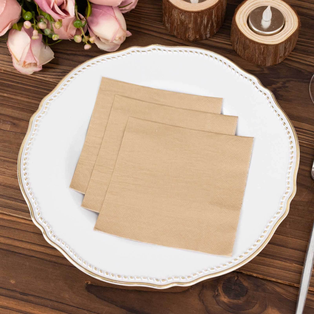 50 - Pack Paper Beverage Napkins Natural - 2 Ply Disposable Soft 18GSM Cocktail Napkins 5"x5" - Bell Racket Store
