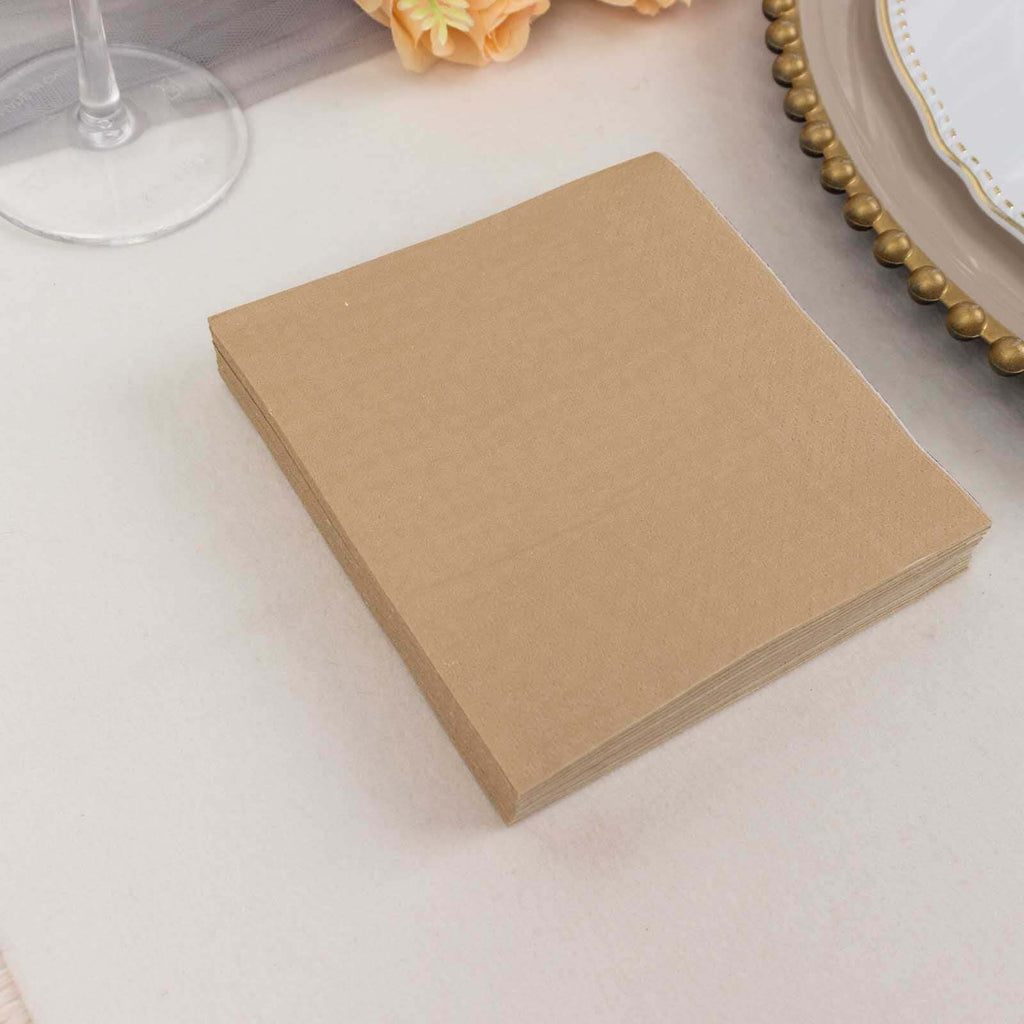 50 - Pack Paper Beverage Napkins Natural - 2 Ply Disposable Soft 18GSM Cocktail Napkins 5"x5" - Bell Racket Store