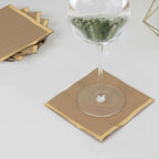 50 - Pack Paper Beverage Napkins Natural with Gold Foil Edge - 2 Ply Disposable Soft 18GSM Cocktail Napkins 5"x5" - Bell Racket Store