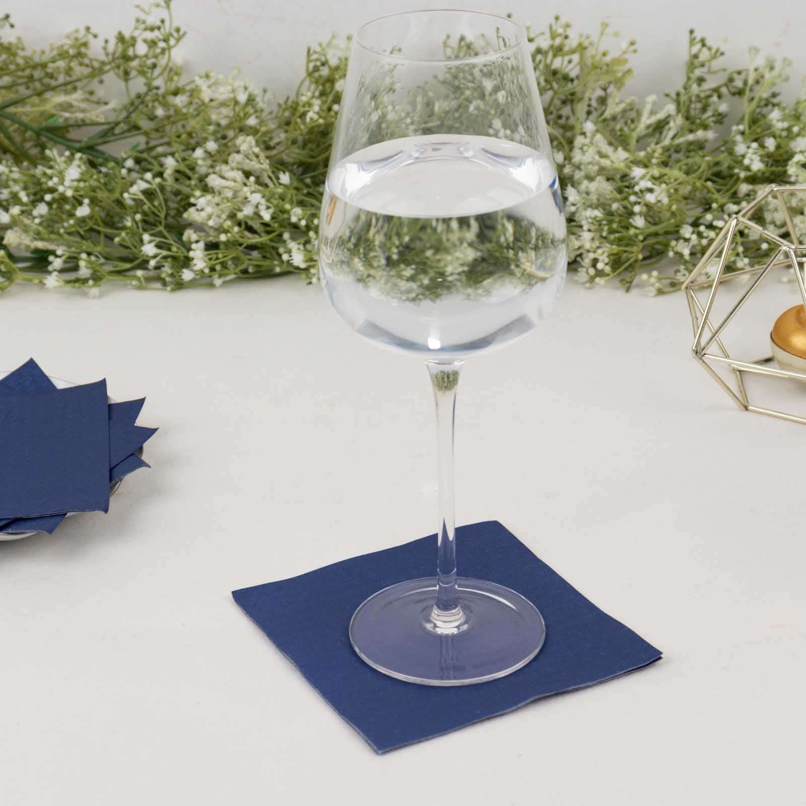50 - Pack Paper Beverage Napkins Navy Blue - 2 Ply Disposable Soft 18GSM Cocktail Napkins 5"x5" - Bell Racket Store