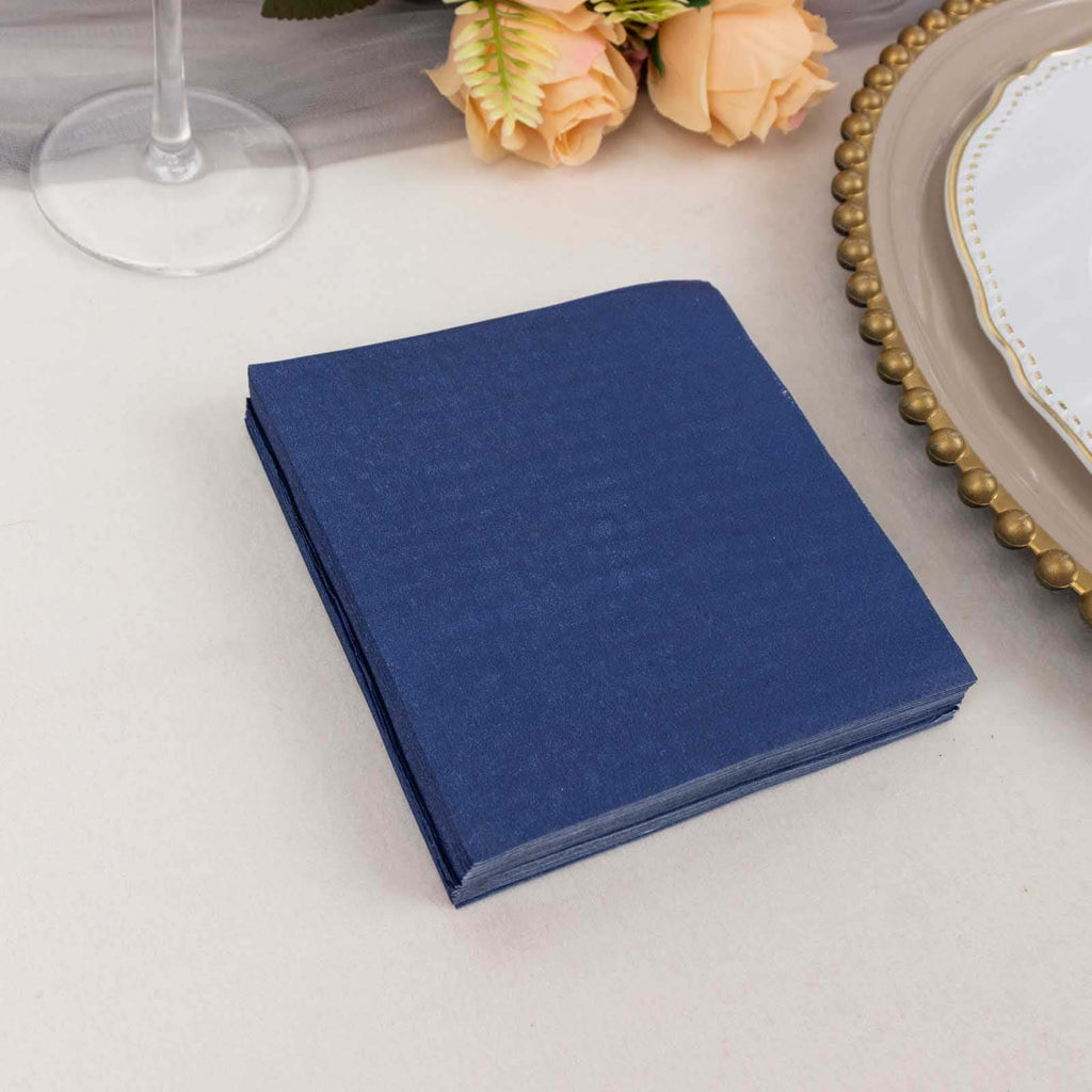 50 - Pack Paper Beverage Napkins Navy Blue - 2 Ply Disposable Soft 18GSM Cocktail Napkins 5"x5" - Bell Racket Store
