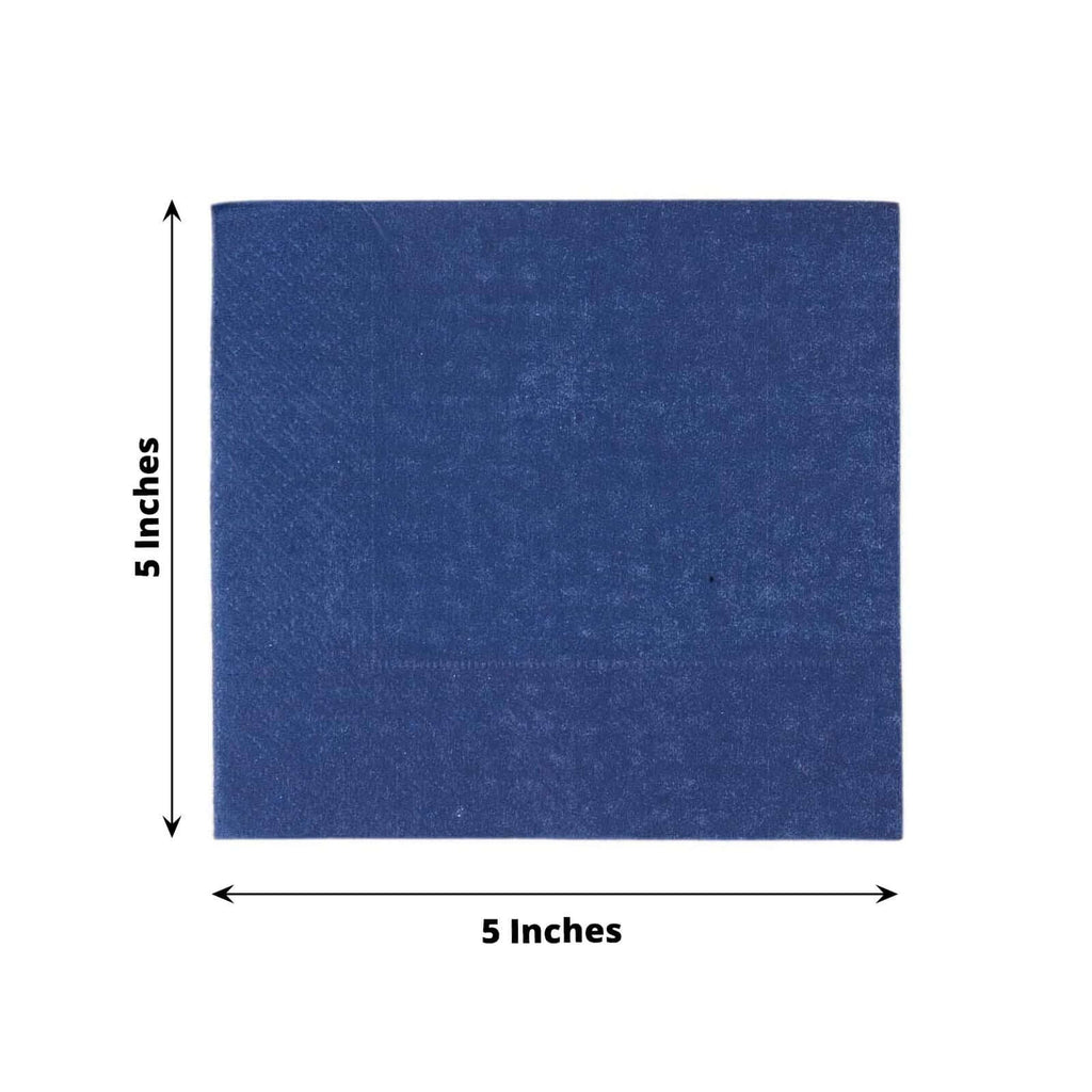 50 - Pack Paper Beverage Napkins Navy Blue - 2 Ply Disposable Soft 18GSM Cocktail Napkins 5"x5" - Bell Racket Store