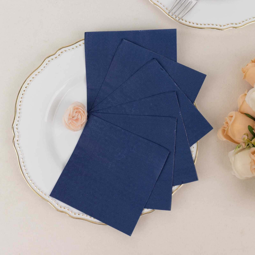50 - Pack Paper Beverage Napkins Navy Blue - 2 Ply Disposable Soft 18GSM Cocktail Napkins 5"x5" - Bell Racket Store