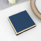 50 - Pack Paper Beverage Napkins Navy Blue with Gold Foil Edge - 2 Ply Disposable Soft 18GSM Cocktail Napkins 5"x5" - Bell Racket Store