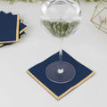 50 - Pack Paper Beverage Napkins Navy Blue with Gold Foil Edge - 2 Ply Disposable Soft 18GSM Cocktail Napkins 5"x5" - Bell Racket Store