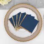 50 - Pack Paper Beverage Napkins Navy Blue with Gold Foil Edge - 2 Ply Disposable Soft 18GSM Cocktail Napkins 5"x5" - Bell Racket Store