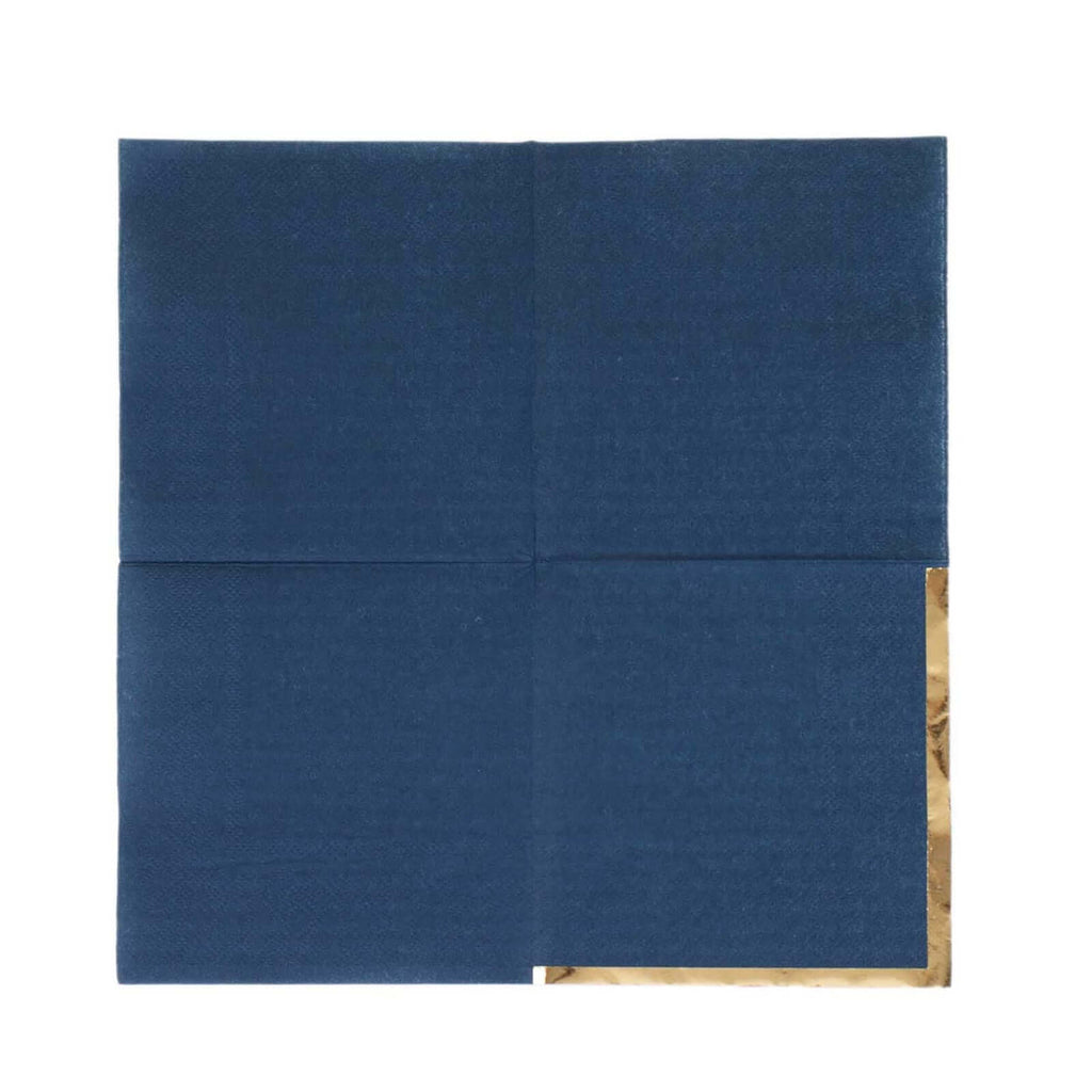 50 - Pack Paper Beverage Napkins Navy Blue with Gold Foil Edge - 2 Ply Disposable Soft 18GSM Cocktail Napkins 5"x5" - Bell Racket Store