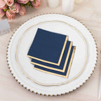 50 - Pack Paper Beverage Napkins Navy Blue with Gold Foil Edge - 2 Ply Disposable Soft 18GSM Cocktail Napkins 5"x5" - Bell Racket Store