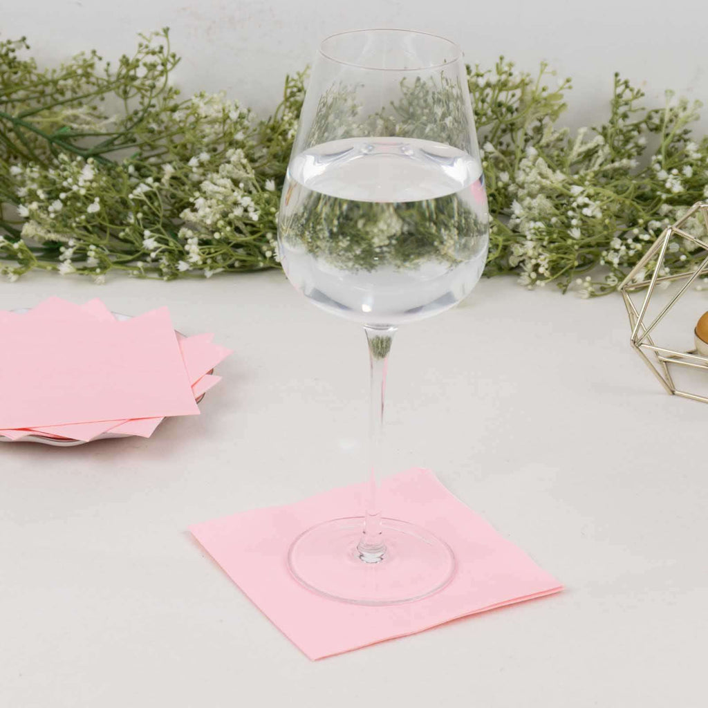 50 - Pack Paper Beverage Napkins Pink - 2 Ply Disposable Soft 18GSM Cocktail Napkins 5"x5" - Bell Racket Store