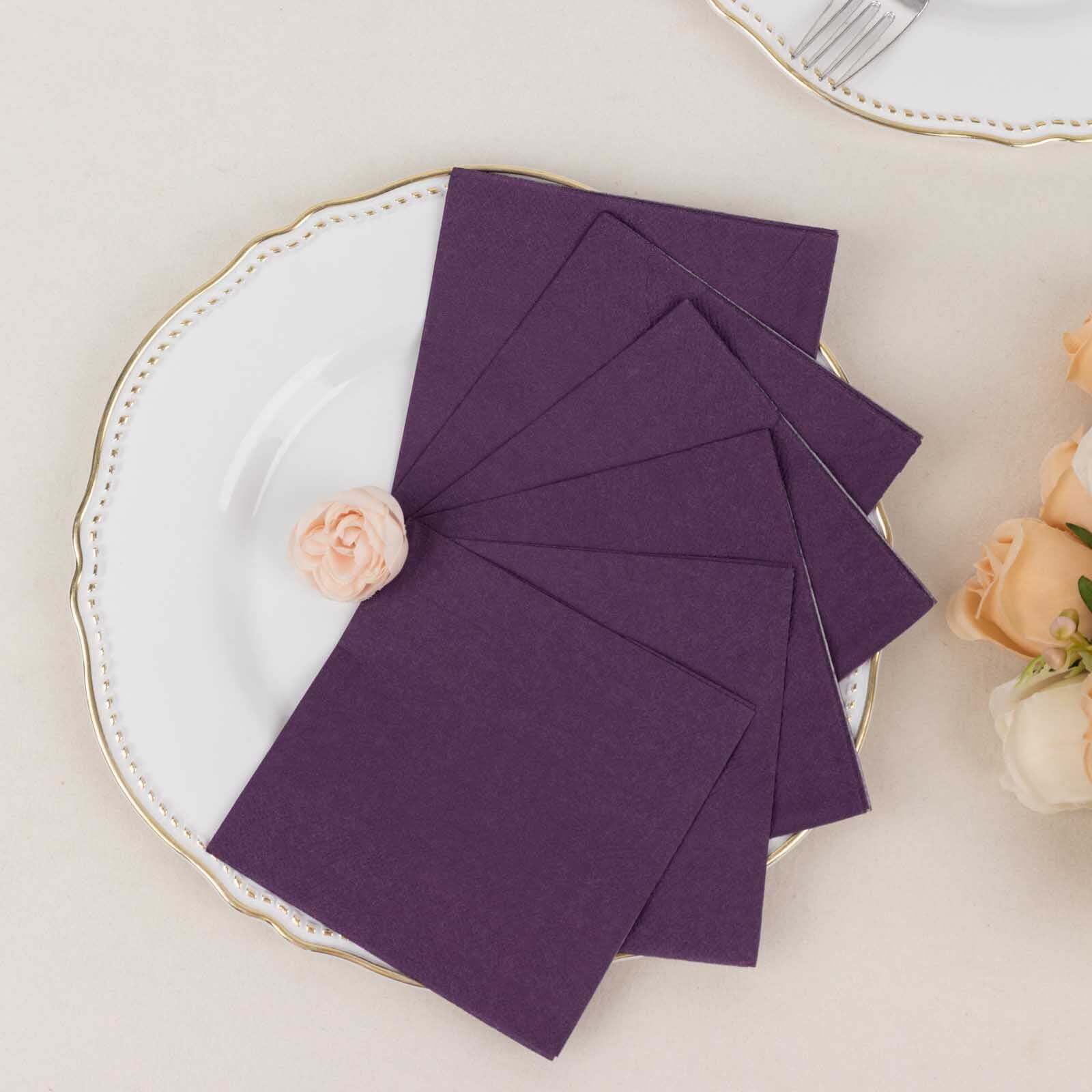 50 - Pack Paper Beverage Napkins Purple - 2 Ply Disposable Soft 18GSM Cocktail Napkins 5"x5" - Bell Racket Store