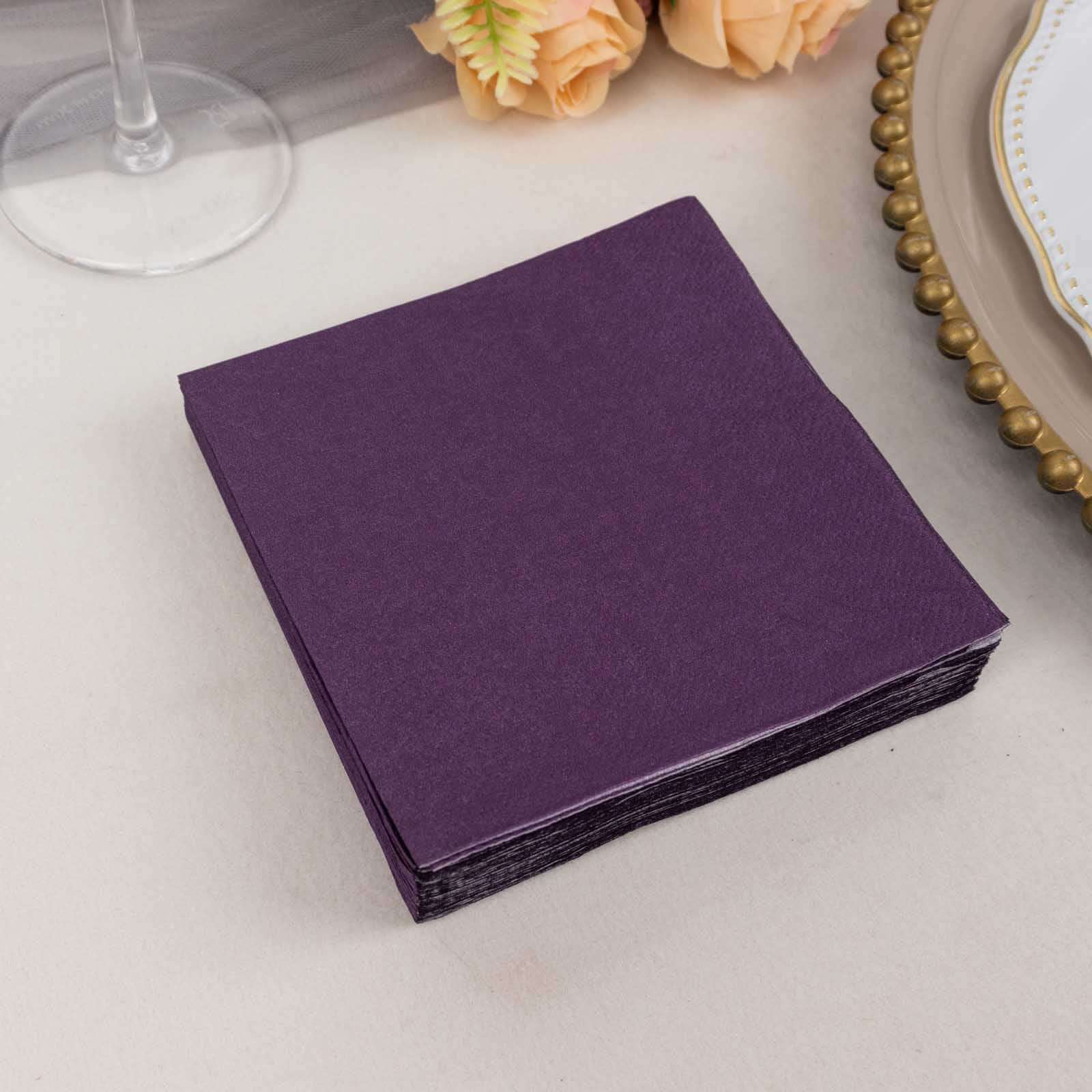 50 - Pack Paper Beverage Napkins Purple - 2 Ply Disposable Soft 18GSM Cocktail Napkins 5"x5" - Bell Racket Store