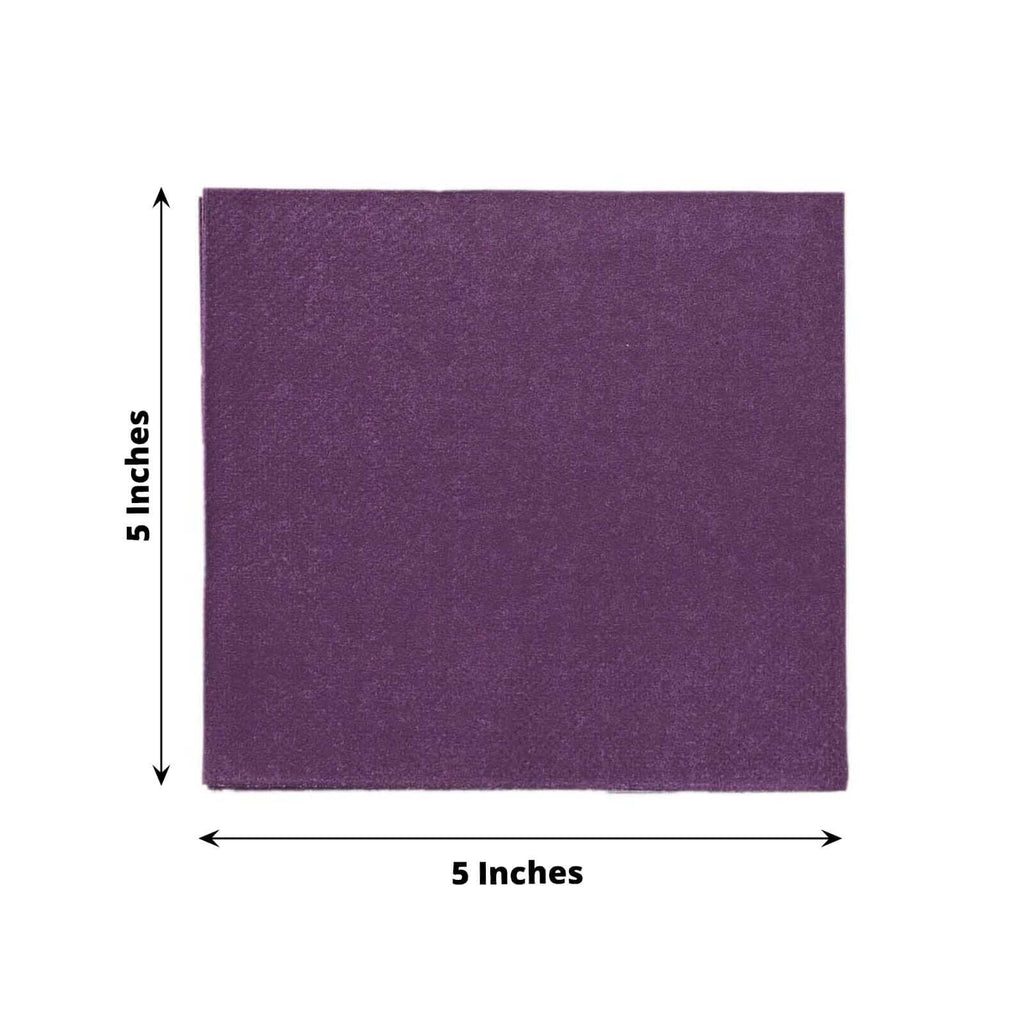 50 - Pack Paper Beverage Napkins Purple - 2 Ply Disposable Soft 18GSM Cocktail Napkins 5"x5" - Bell Racket Store