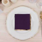 50 - Pack Paper Beverage Napkins Purple with Gold Foil Edge - 2 Ply Disposable Soft 18GSM Cocktail Napkins 5"x5" - Bell Racket Store